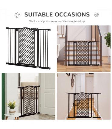 Pet Safety Gate 74-105 cm Pressure Fit Stair with Double Locking, Black Steel