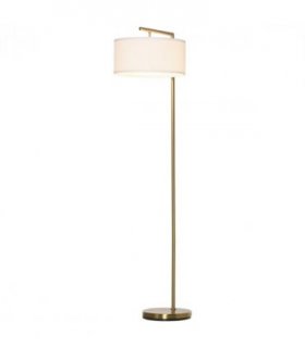 Floor Lamp with Linen Lampshade Round Base for Living Room Bedroom - White