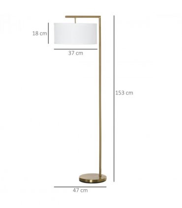 Floor Lamp with Linen Lampshade Round Base for Living Room Bedroom - White