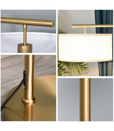 Floor Lamp with Linen Lampshade Round Base for Living Room Bedroom - White