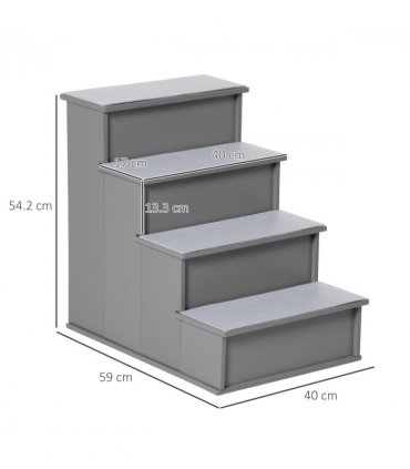 4 Step Wooden Dog Steps Pet Stairs Cat Ladder for Bed Couch, Grey Pawhut