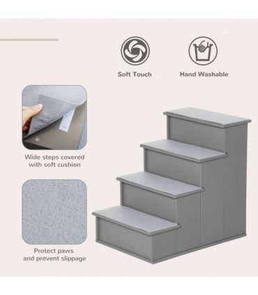 4 Step Wooden Dog Steps Pet Stairs Cat Ladder for Bed Couch, Grey Pawhut