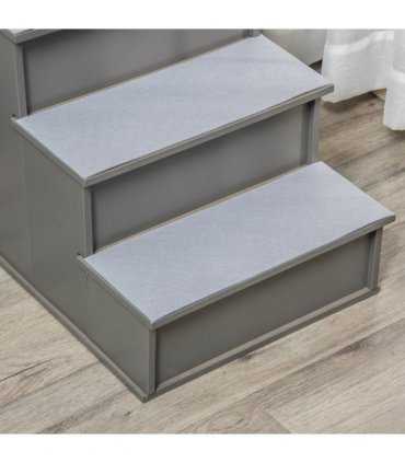 4 Step Wooden Dog Steps Pet Stairs Cat Ladder for Bed Couch, Grey Pawhut
