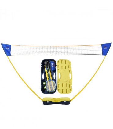 Foldable Badminton Net Set Yellow Blue Plastic PE 286L x 33W x 157H cm
