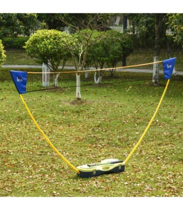 Foldable Badminton Net Set Yellow Blue Plastic PE 286L x 33W x 157H cm