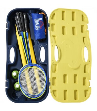 Foldable Badminton Net Set Yellow Blue Plastic PE 286L x 33W x 157H cm