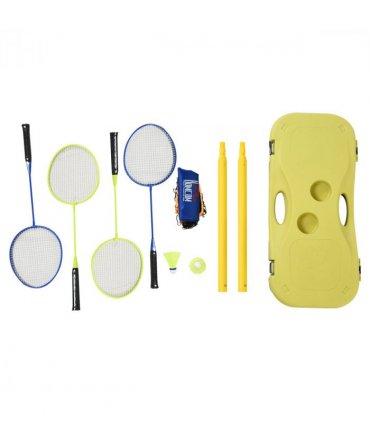 Foldable Badminton Net Set Yellow Blue Plastic PE 286L x 33W x 157H cm