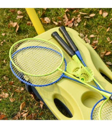 Foldable Badminton Net Set Yellow Blue Plastic PE 286L x 33W x 157H cm