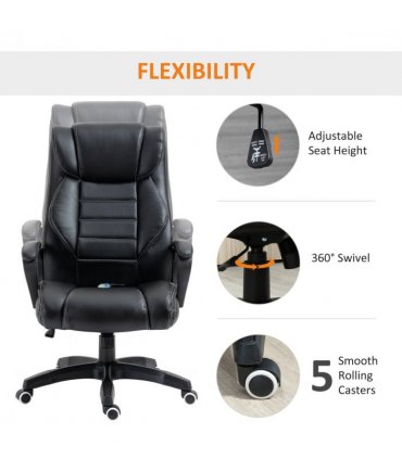 High Back 6 Points Vibration Massage Executive Office Chair, Black Vinsetto