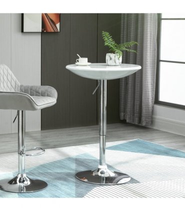 Pub Table White Painted Top Bistro ABS Waterproof Desktop 61L x 61W x 76-97H cm