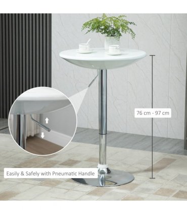Pub Table White Painted Top Bistro ABS Waterproof Desktop 61L x 61W x 76-97H cm