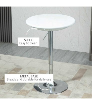 Pub Table White Painted Top Bistro ABS Waterproof Desktop 61L x 61W x 76-97H cm