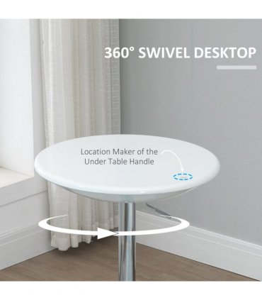 Pub Table White Painted Top Bistro ABS Waterproof Desktop 61L x 61W x 76-97H cm