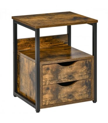 HOMCOM End Table Bedside Desk Slim Storage Cabinet with Shelf Rustic Brown