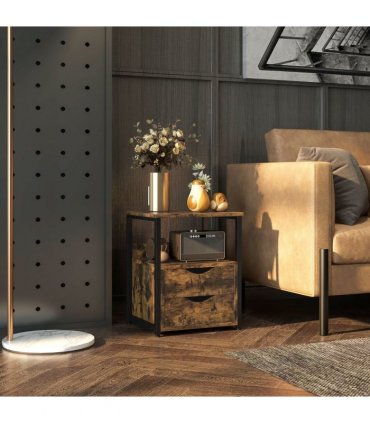 HOMCOM End Table Bedside Desk Slim Storage Cabinet with Shelf Rustic Brown