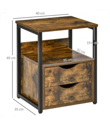 HOMCOM End Table Bedside Desk Slim Storage Cabinet with Shelf Rustic Brown
