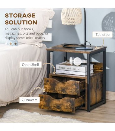 HOMCOM End Table Bedside Desk Slim Storage Cabinet with Shelf Rustic Brown