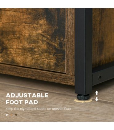 HOMCOM End Table Bedside Desk Slim Storage Cabinet with Shelf Rustic Brown