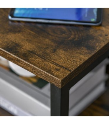 HOMCOM End Table Bedside Desk Slim Storage Cabinet with Shelf Rustic Brown