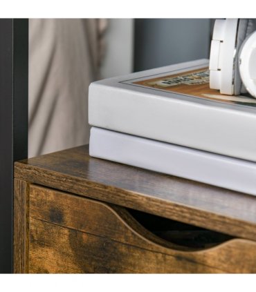 HOMCOM End Table Bedside Desk Slim Storage Cabinet with Shelf Rustic Brown