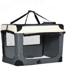 91cm Foldable Pet Carrier w/ Cushion, for Large Dogs and Cats - Grey Pawhut