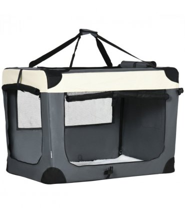 91cm Foldable Pet Carrier w/ Cushion, for Large Dogs and Cats - Grey Pawhut