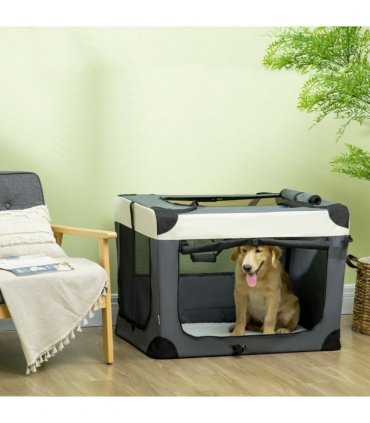 91cm Foldable Pet Carrier w/ Cushion, for Large Dogs and Cats - Grey Pawhut