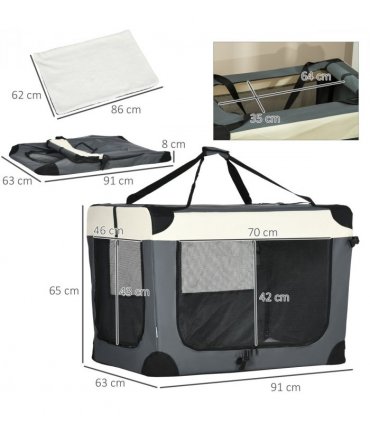 91cm Foldable Pet Carrier w/ Cushion, for Large Dogs and Cats - Grey Pawhut