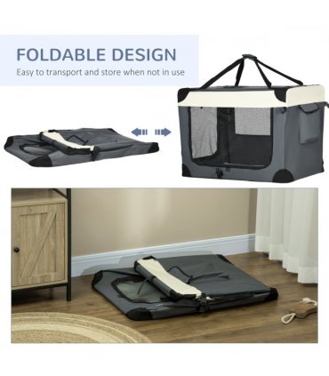 91cm Foldable Pet Carrier w/ Cushion, for Large Dogs and Cats - Grey Pawhut