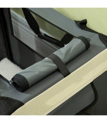 91cm Foldable Pet Carrier w/ Cushion, for Large Dogs and Cats - Grey Pawhut