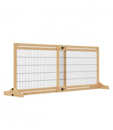 Adjustable Wooden Pet Gate Freestanding Dog Barrier for Doorway Pawhut