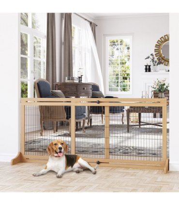 Adjustable Wooden Pet Gate Freestanding Dog Barrier for Doorway Pawhut