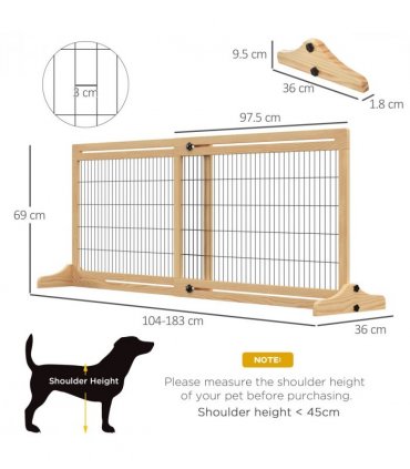 Adjustable Wooden Pet Gate Freestanding Dog Barrier for Doorway Pawhut