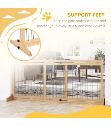 Adjustable Wooden Pet Gate Freestanding Dog Barrier for Doorway Pawhut