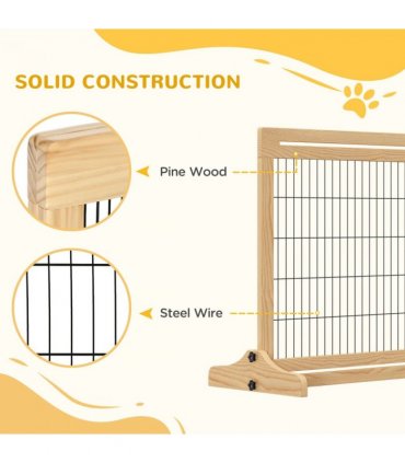 Adjustable Wooden Pet Gate Freestanding Dog Barrier for Doorway Pawhut