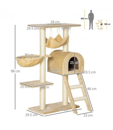 Cat Tree Beige Solid Particle Board 98H x 54L x 29.5Wcm Scratching Post Hammock