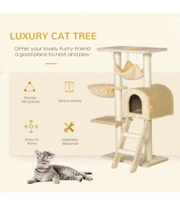 Cat Tree Beige Solid Particle Board 98H x 54L x 29.5Wcm Scratching Post Hammock
