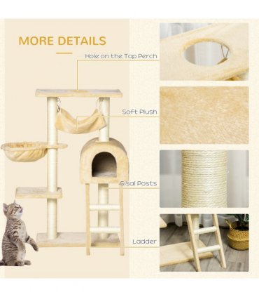 Cat Tree Beige Solid Particle Board 98H x 54L x 29.5Wcm Scratching Post Hammock