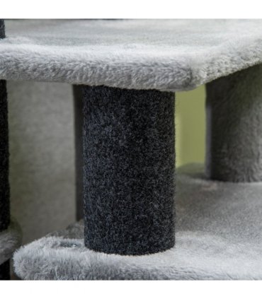 Cat Steps for Bed, Sofa Adjustable Height w/ Hanging Ball - Grey Pawhut