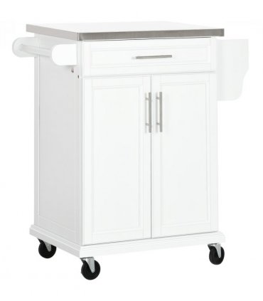 Rolling Kitchen Cart Storage Trolley with Drawer Towel Rail Steel White