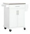 Rolling Kitchen Cart Storage Trolley with Drawer Towel Rail Steel White
