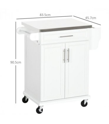 Rolling Kitchen Cart Storage Trolley with Drawer Towel Rail Steel White