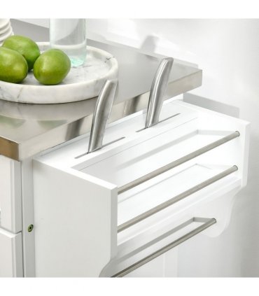 Rolling Kitchen Cart Storage Trolley with Drawer Towel Rail Steel White