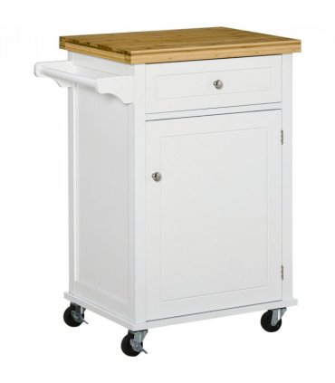 Rolling Kitchen Cart Storage Trolley with Drawer Towel Rail White