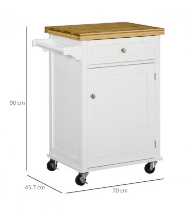 Rolling Kitchen Cart Storage Trolley with Drawer Towel Rail White