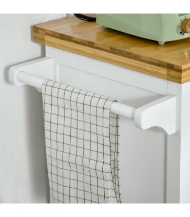 Rolling Kitchen Cart Storage Trolley with Drawer Towel Rail White