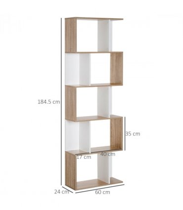 5-tier Display Shelving Storage Bookcase S Shape design Unit Natural