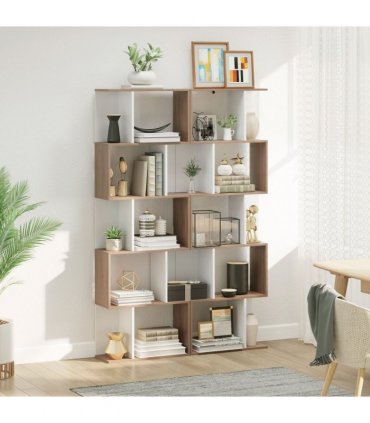5-tier Display Shelving Storage Bookcase S Shape design Unit Natural