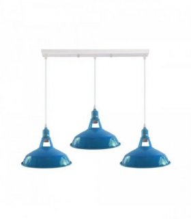 Industrial Vintage Loft Kitchen Bar 3 Lights Ceiling Barn-slotted Metal E27 White, Blue without bulb