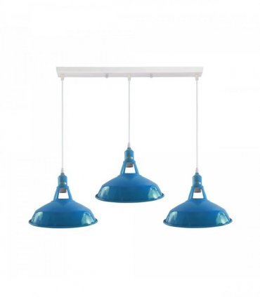 Industrial Vintage Loft Kitchen Bar 3 Lights Ceiling Barn-slotted Metal E27 White, Blue without bulb